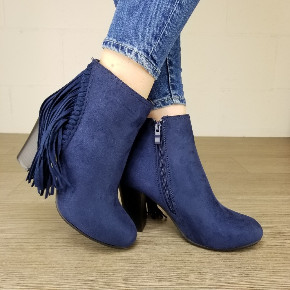 Navy Vegan Suede Apache Tassels Boots - Picture 4 of 7
